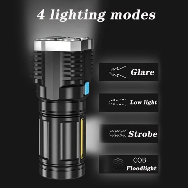 Potente Lampara 4 leds con luz lateral recargable, lamparas para acampar, lampara de emergencia led - Imagen 6