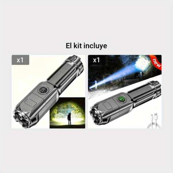Lampara superbrillante con zoom, potente con función de atenuacion recargable de largo alcance - Imagen 7