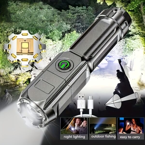 Lampara superbrillante con zoom, potente con función de atenuacion recargable de largo alcance - Imagen 2
