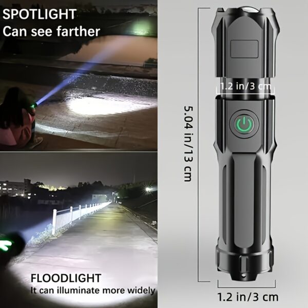 Lampara superbrillante con zoom, potente con función de atenuacion recargable de largo alcance - Imagen 10