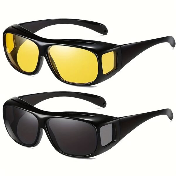 Paquete de 2 lentes, amarillos y oscuros para conducir vision nocturna se pueden usar sobre tus lentes de aumento
