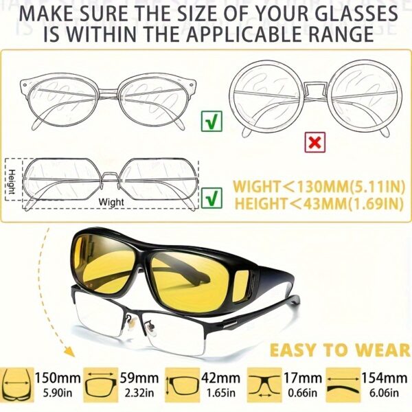Paquete de 2 lentes, amarillos y oscuros para conducir vision nocturna se pueden usar sobre tus lentes de aumento - Imagen 6