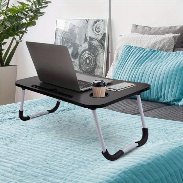 Mesita plegable para laptop super practica con soporte para tablet y portavasos: Ideal para usar en la cama, sofá - Imagen 3