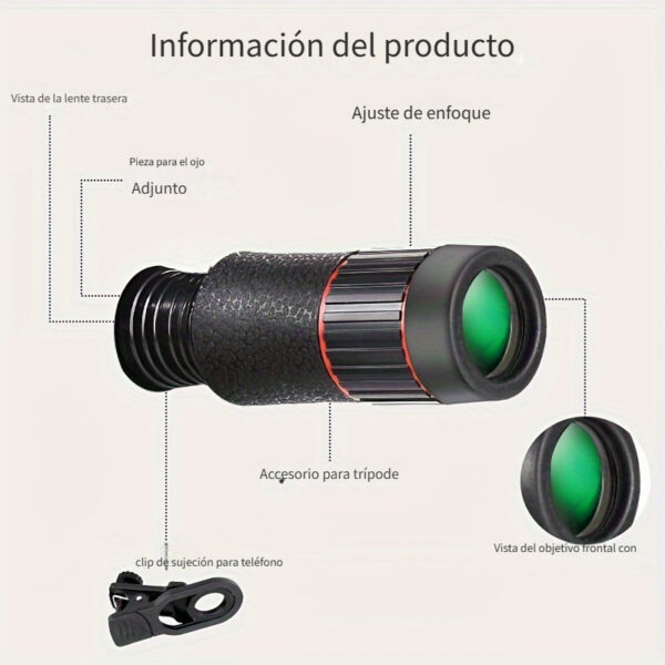 Nuevo lente monocular HD telescopico con clip para celular ideal para fotos de luna y naturaleza - Imagen 4