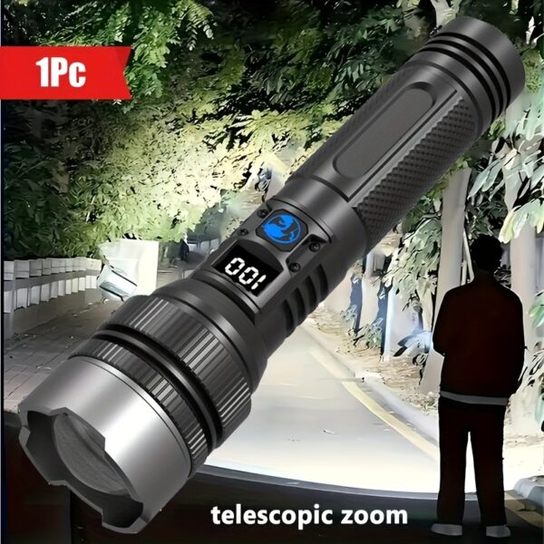 🔦 Linterna LED Recargable con Powerbank, Zoom y Pantalla Digital