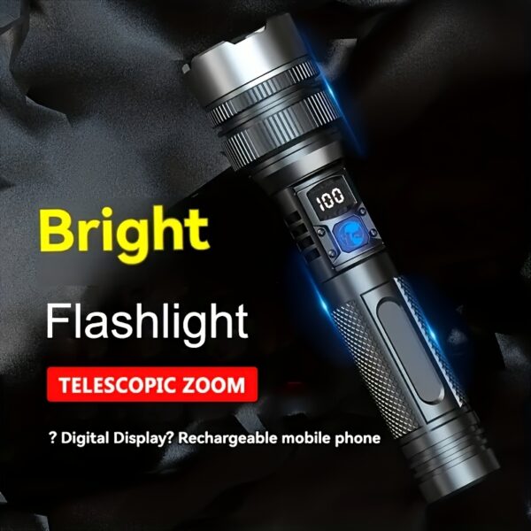 🔦 Linterna LED Recargable con Powerbank, Zoom y Pantalla Digital - Imagen 2