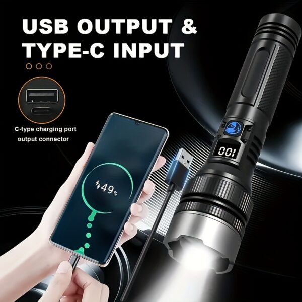 🔦 Linterna LED Recargable con Powerbank, Zoom y Pantalla Digital - Imagen 5
