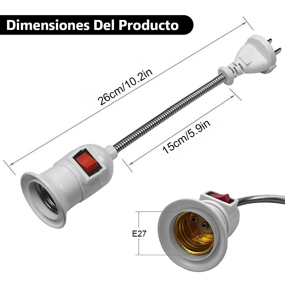 💡🔌 Lampara Flexible con Interruptor Foco Extension Socket luz portatil noche 26cm - Imagen 4