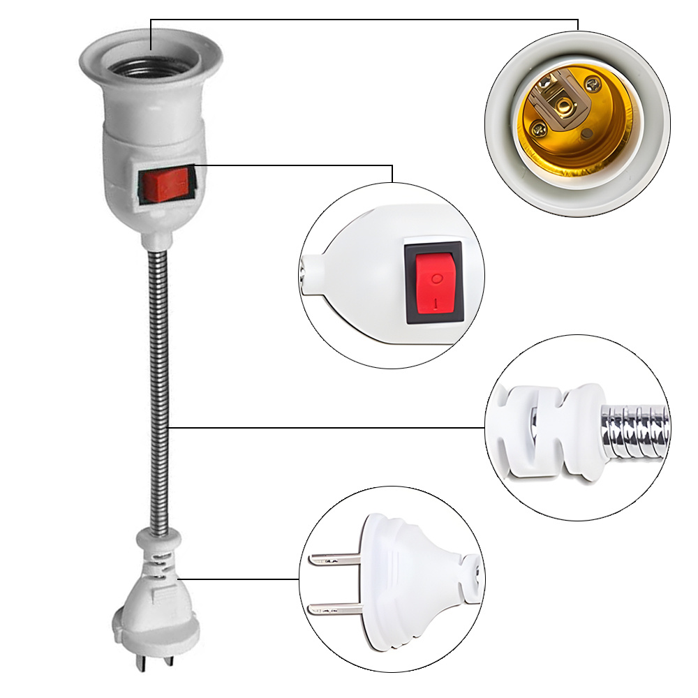💡🔌 Lampara Flexible con Interruptor Foco Extension Socket luz portatil noche 26cm - Imagen 3