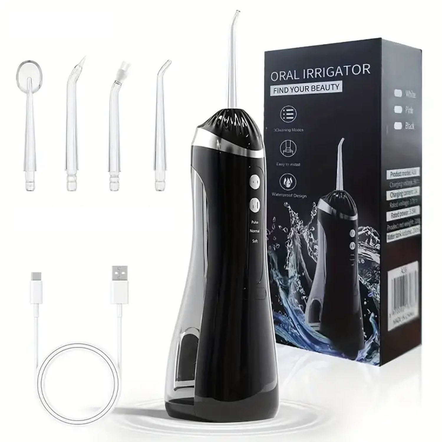 💧🦷 Irrigador Dental Portatil USB Recargable 3 Modos 4 Boquillas Hilo Agua Negro